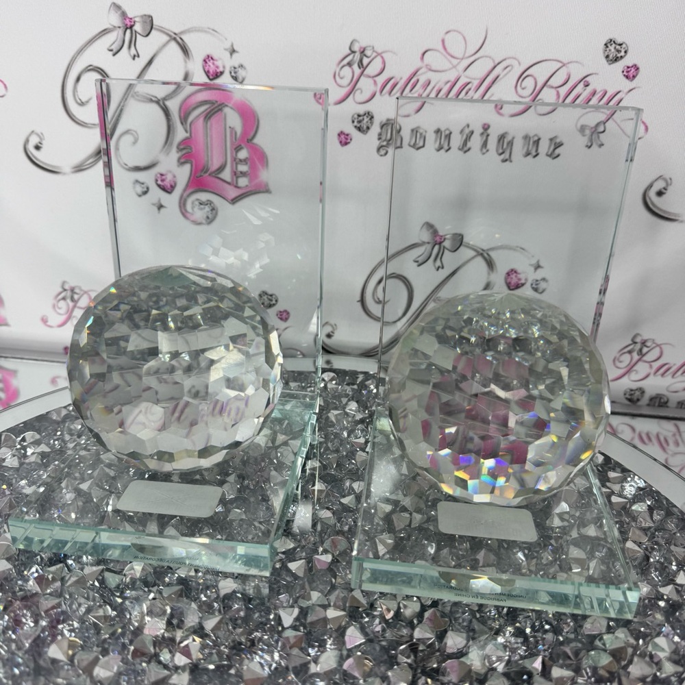 Crystal Ball Bookends crystal globe book shelf end piece decor stunning luxe - Picture 2 of 4
